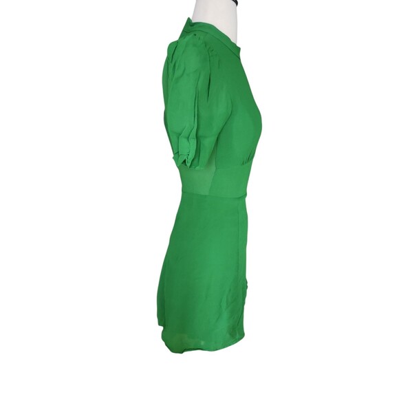 Reformation Kelly Green Twee Mini Dress Womens Size 0 Puff Sleeve Chiffon Preppy - Picture 4 of 10